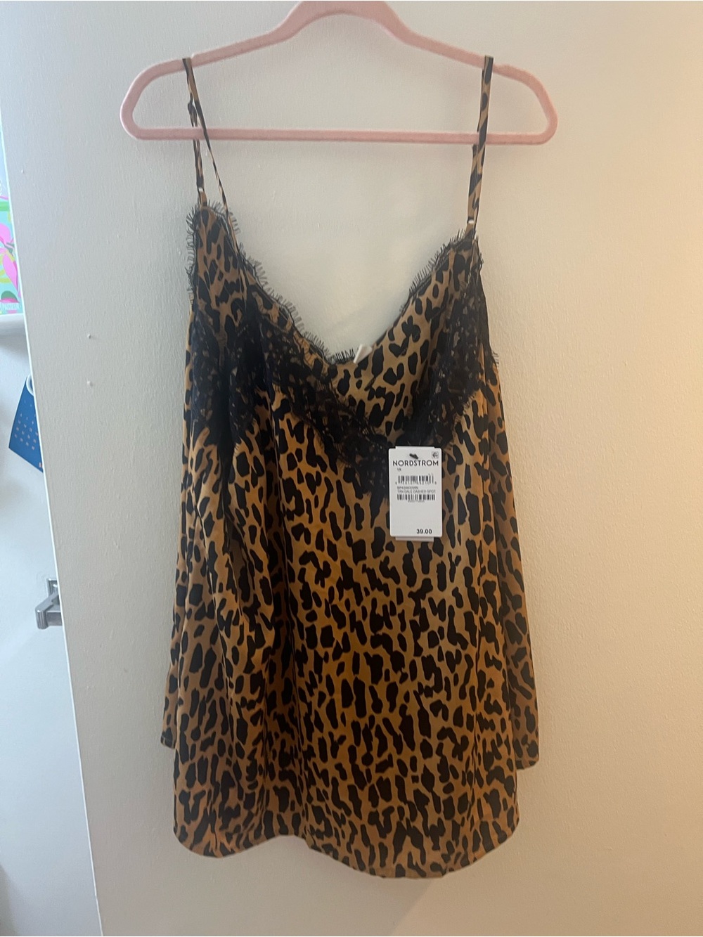 Nordstrom Leopard-Print Lace-Trim Cami - Black & Brown - Picture 6 of 9